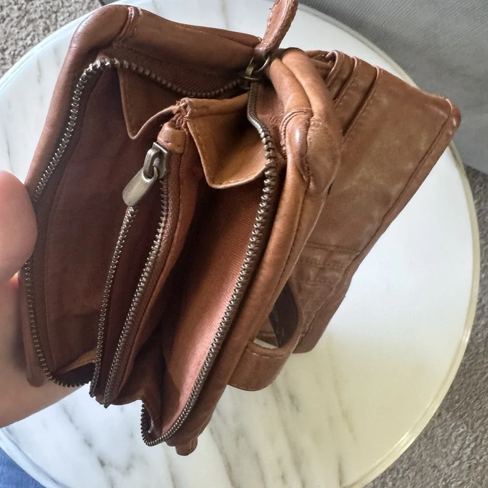 M M Kane Bifold Wallet Brown ~ Tan Woven Leather Women's Zip Super Soft Leather
